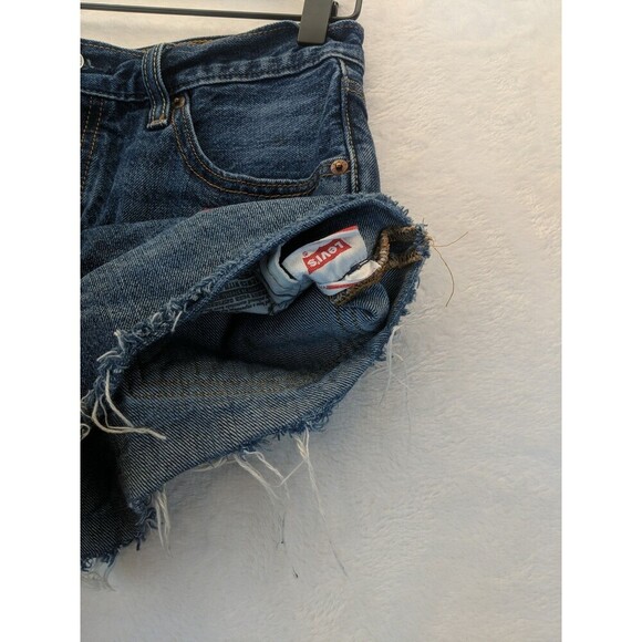 Levis 501 Distressed Cutoff Denim Shorts Cherry Patch Button Fly Size 25 - Picture 2 of 16